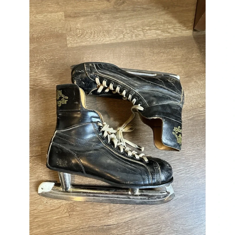 Vintage American Cougar Ice Skates Size 10 Black Leather Rustic Decor Japan